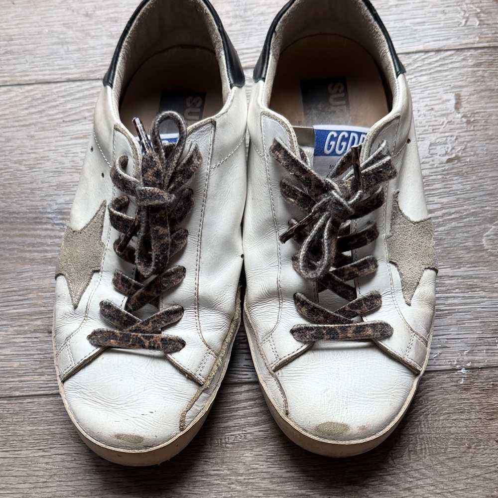 Golden Goose White and Brown Sneakers